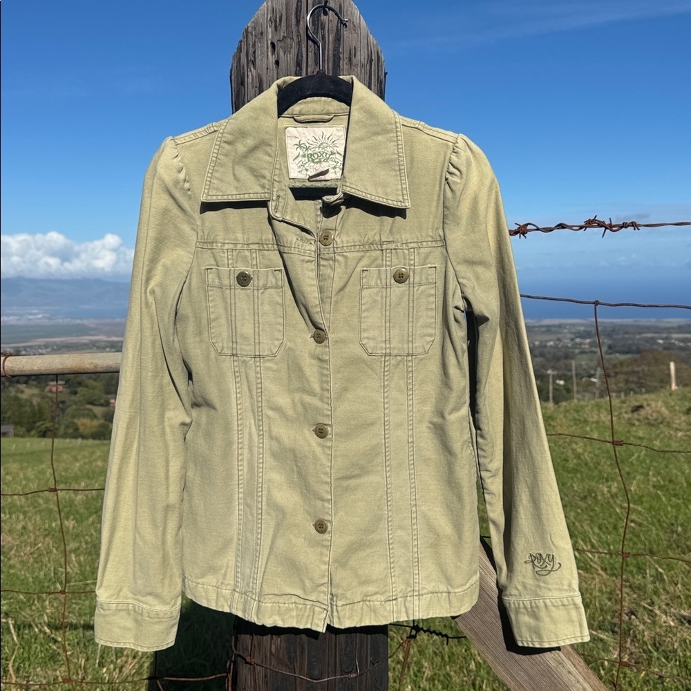 Y2K Roxy pistachio Green Button up blazer Grunge Granola large